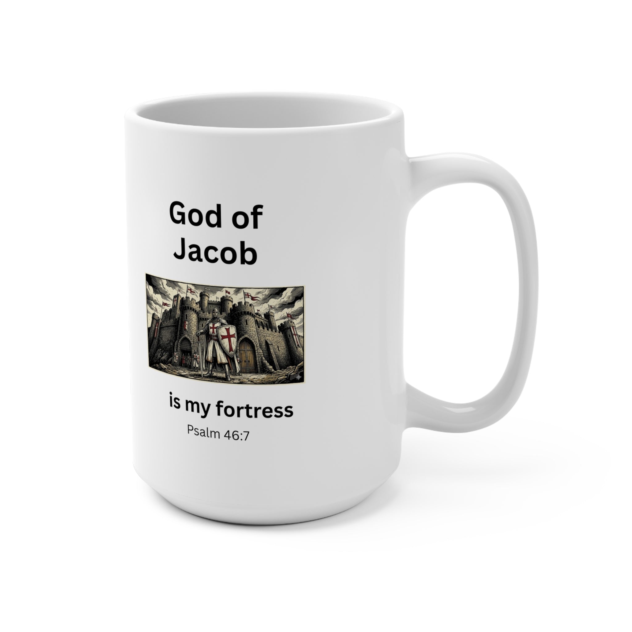 Christian Knight Mug Psalm 46:7 God of Jacob Fortress Coffee Cup Faith Warrior Gift
