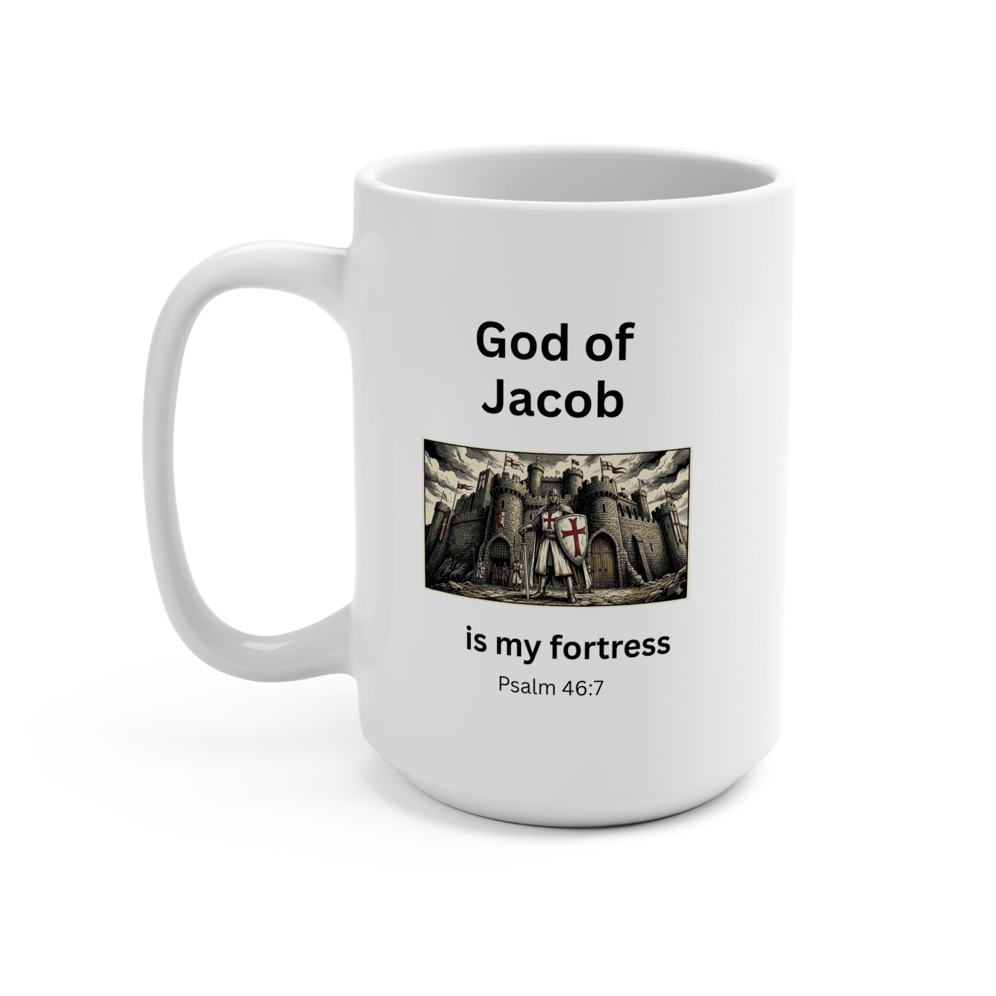 Christian Knight Mug Psalm 46:7 God of Jacob Fortress Coffee Cup Faith Warrior Gift