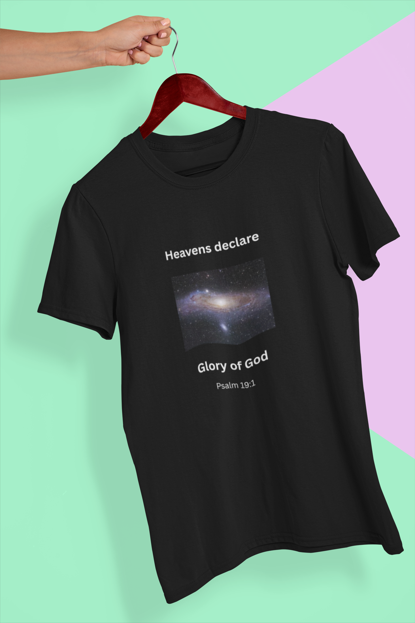 Heavens Declare the Glory of God T-Shirt – Psalm 19:1 Christian Galaxy Shirt (Dark Tee)