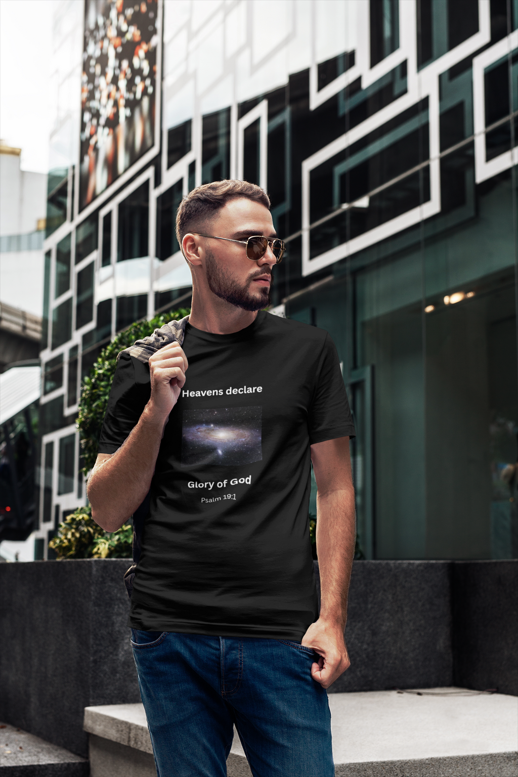Heavens Declare the Glory of God T-Shirt – Psalm 19:1 Christian Galaxy Shirt (Dark Tee)