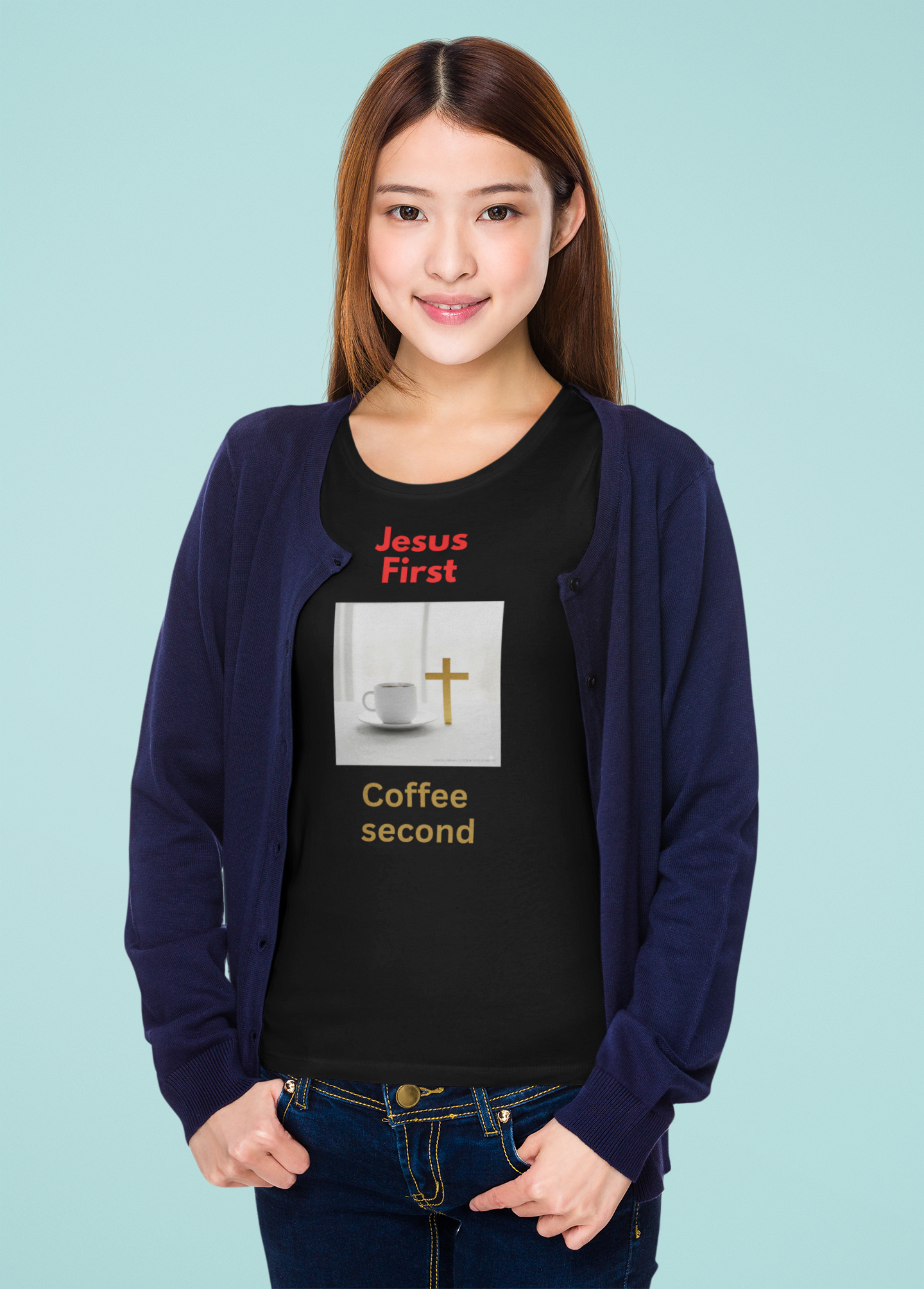 Jesus First Coffee Second T-Shirt – Christian Faith Apparel, Coffee Lover Gift