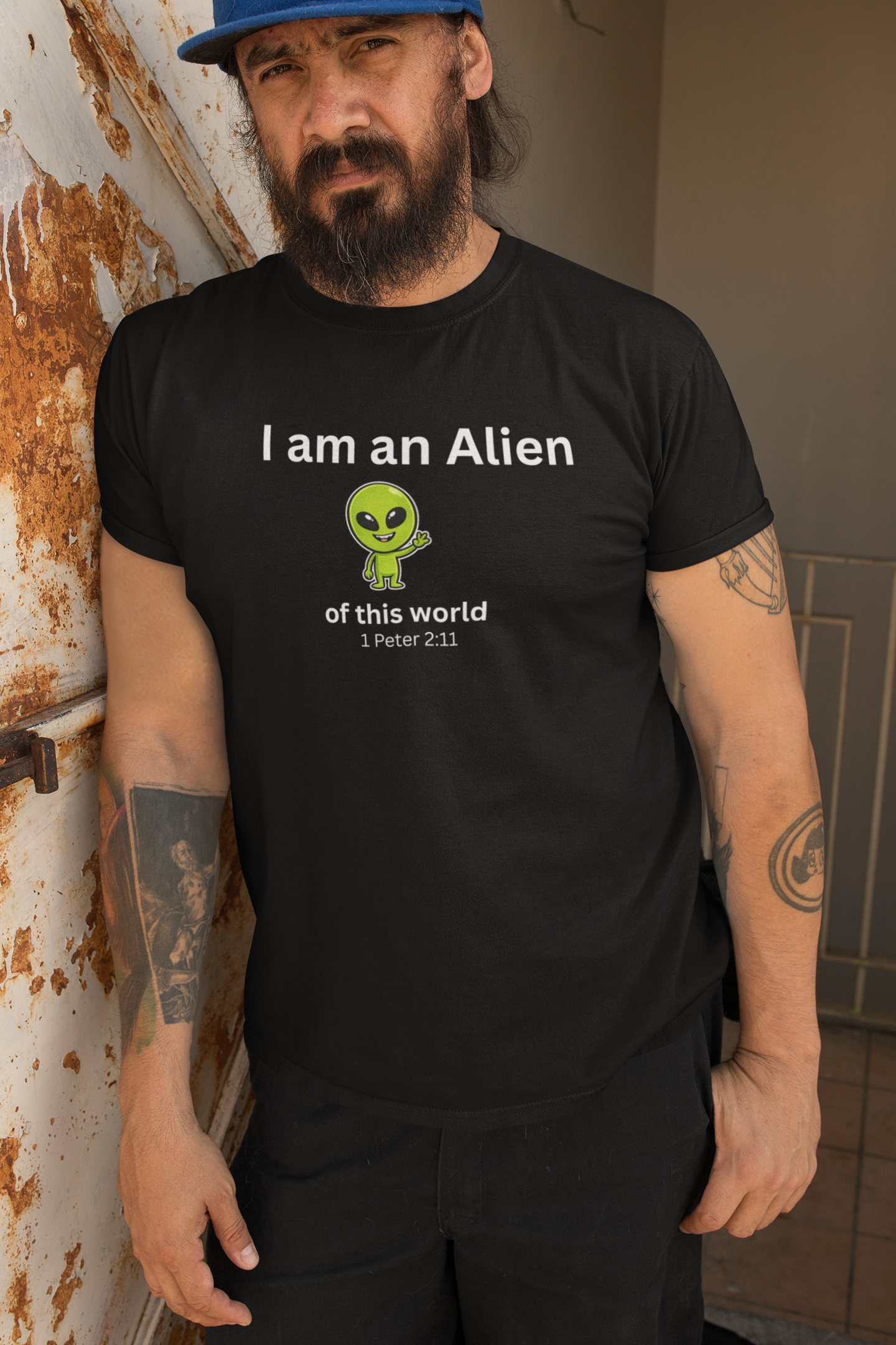Christian Alien T-Shirt – 1 Peter 2:11 Faith Graphic Tee
