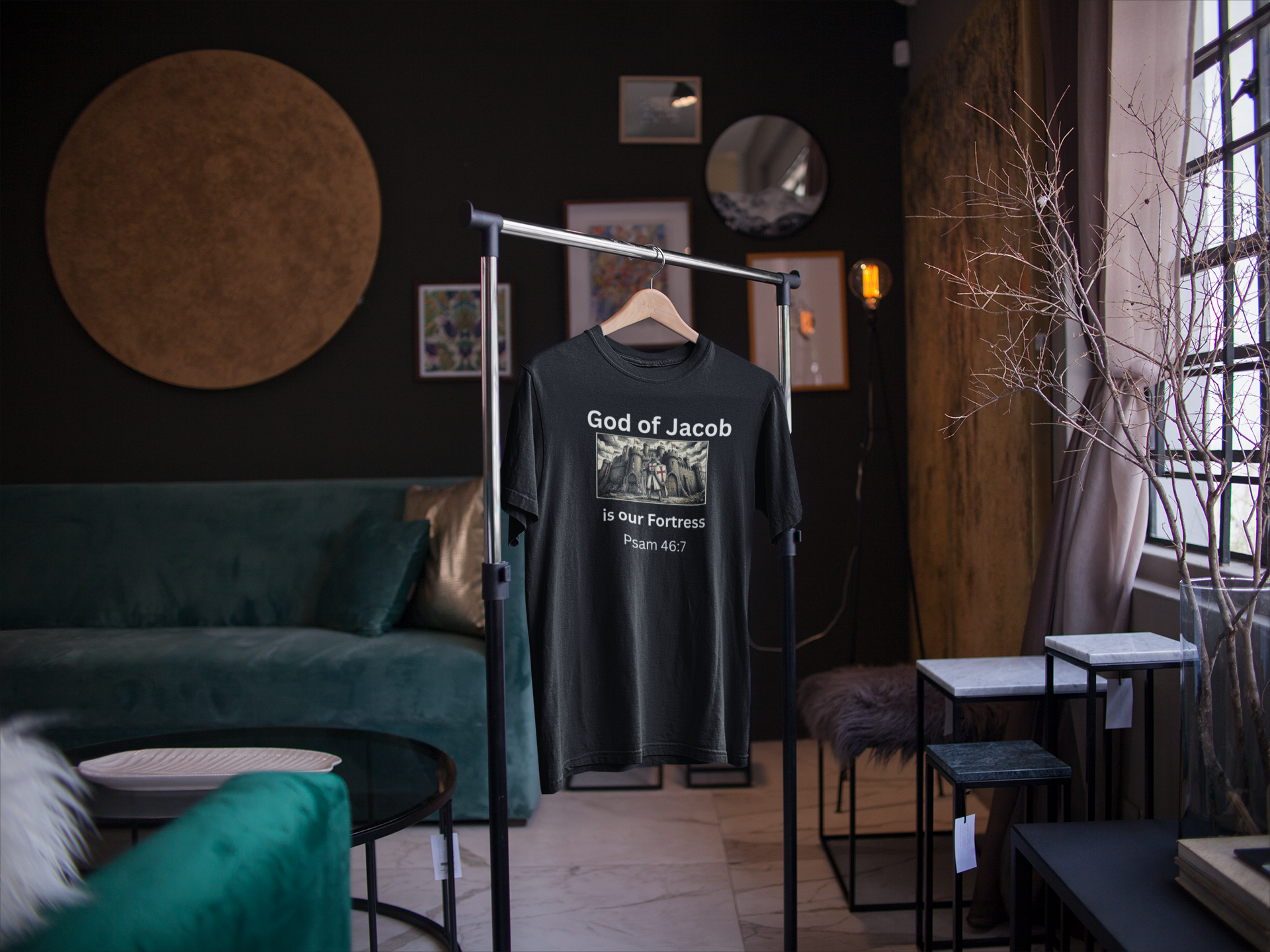 Christian Knight Fortress Shirt Psalm 46:7 God of Jacob Faith Warrior Medieval Armor Tee